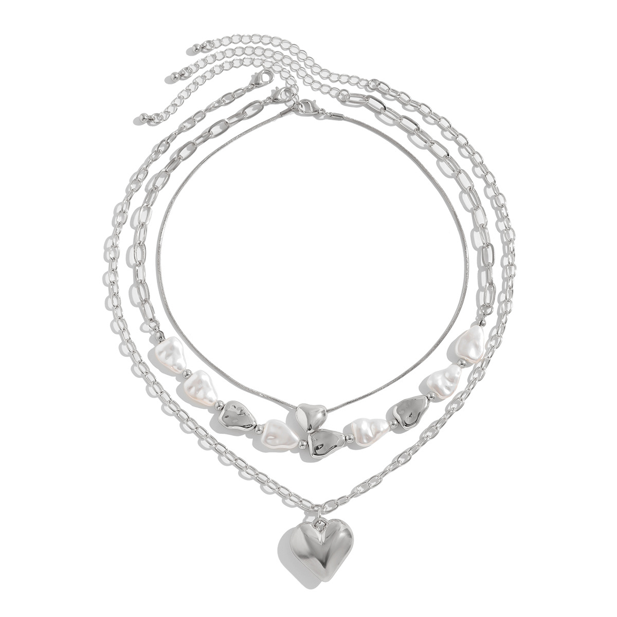 Layered Heart Pendant Necklace With Imitation Pearls Elegant_voghion.com