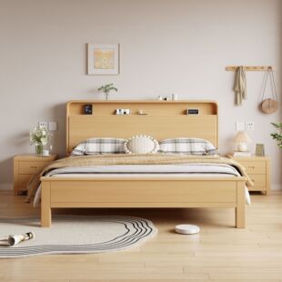 Nordic Beech Solid Wood Bed 1.8m Chinese Style Master Bedroom Double Bed 1.5 Single Bed Modern Simple Factory Direct Sale