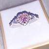 Fashionable fuchsia zirconium heart shaped, crystal, one size platinum ring, Korean style, micro incrustation