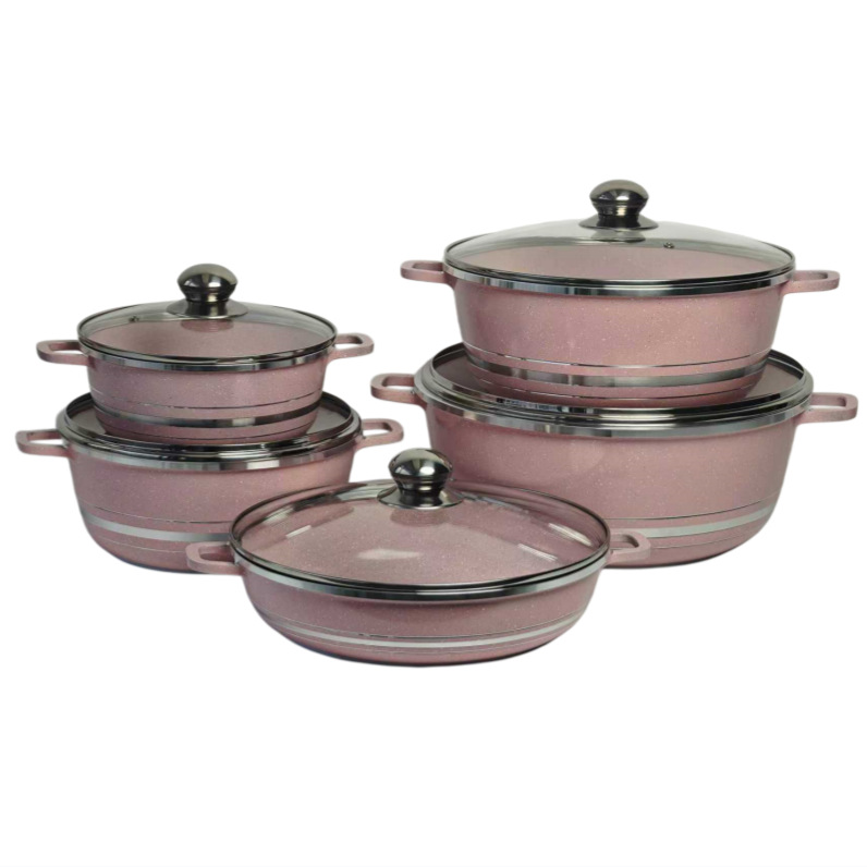 Juego de utensilios de cocina antiadherentes elegantes DONNR para uso doméstico, sartén, olla para sopa, utensilios de cocina de piedra de mármol, sartén de fondo plano que ahorra energía.