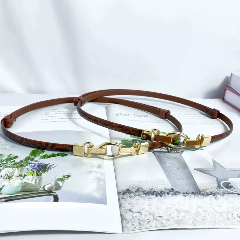 秋冬新款调节腰带蛇皮纹休闲裤腰链女士裤子短裙收腰束腰链条