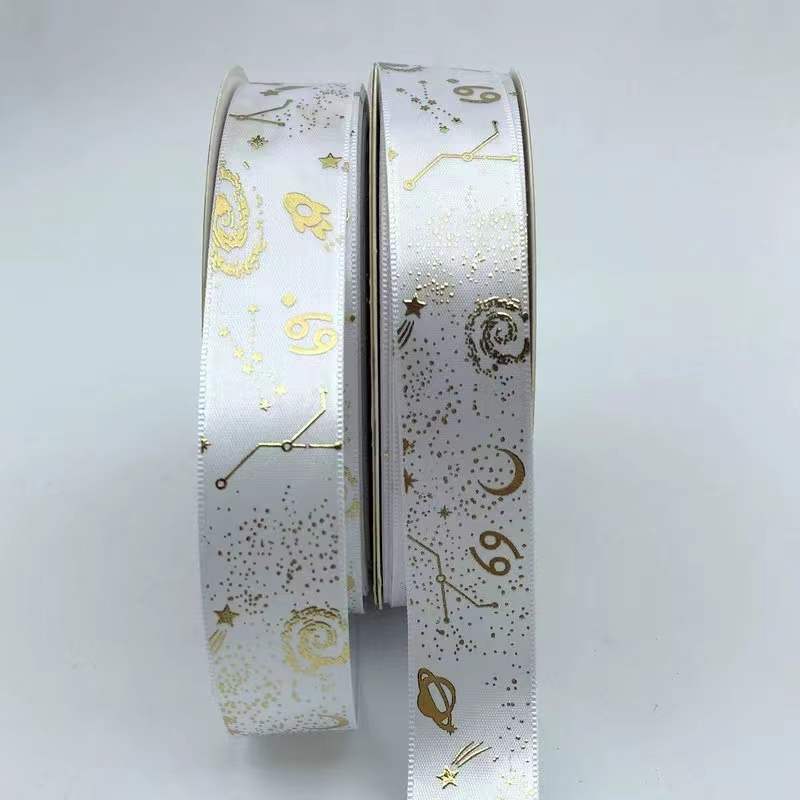 2,5 cm constelación Cinta de Oro bandeja hecho a mano flor caja de regalo embalaje poliéster cinturón estrella impresión cinta color