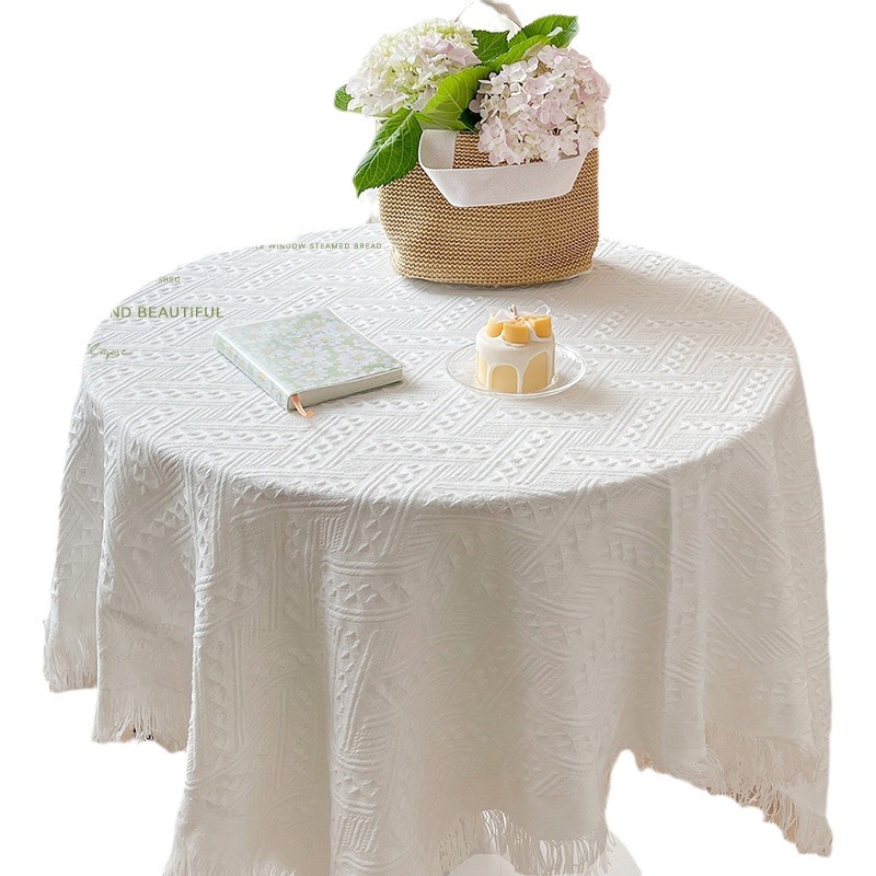 Nórdico inswind blanco francés manto de mesa redondo lujoso ligero de alto nivel sensación de red rojo sólido manto de mesa simple manto de mesa de té