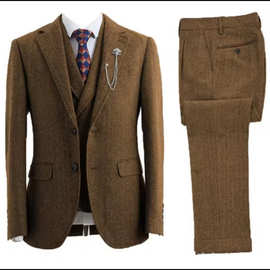 男士西服套装2025新款男装商务西装三件套外贸男士人字纹西服