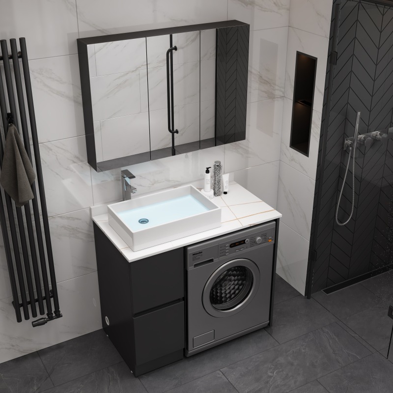 Moderno minimalista lavadora balcón gabinete de baño sin pintura de madera maciza lavabo tambor lavadora compañero gabinete image 1