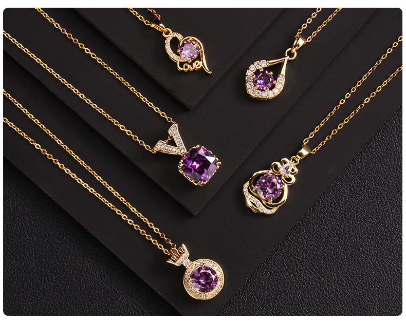 Lady Korean Style Geometric Square Heart Shape Copper Plating Inlay Zircon Pendant Necklace display picture 2