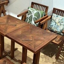 侘寂风实木餐桌椅咖啡店小方桌餐椅茶台户外桌椅民宿酒吧小桌椅