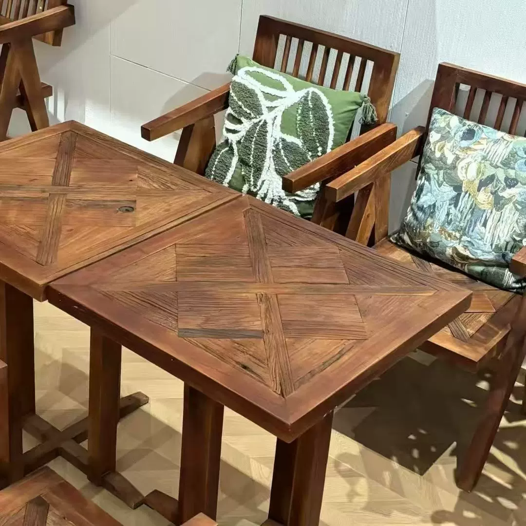 侘寂风实木餐桌椅咖啡店小方桌餐椅茶台户外桌椅民宿酒吧小桌椅