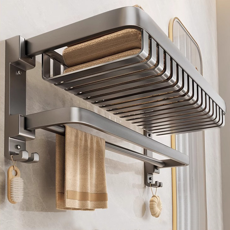 Gun gris espacio toallero de aluminio inodoro sin perforación estante de baño inodoro todo en uno toallero plegable