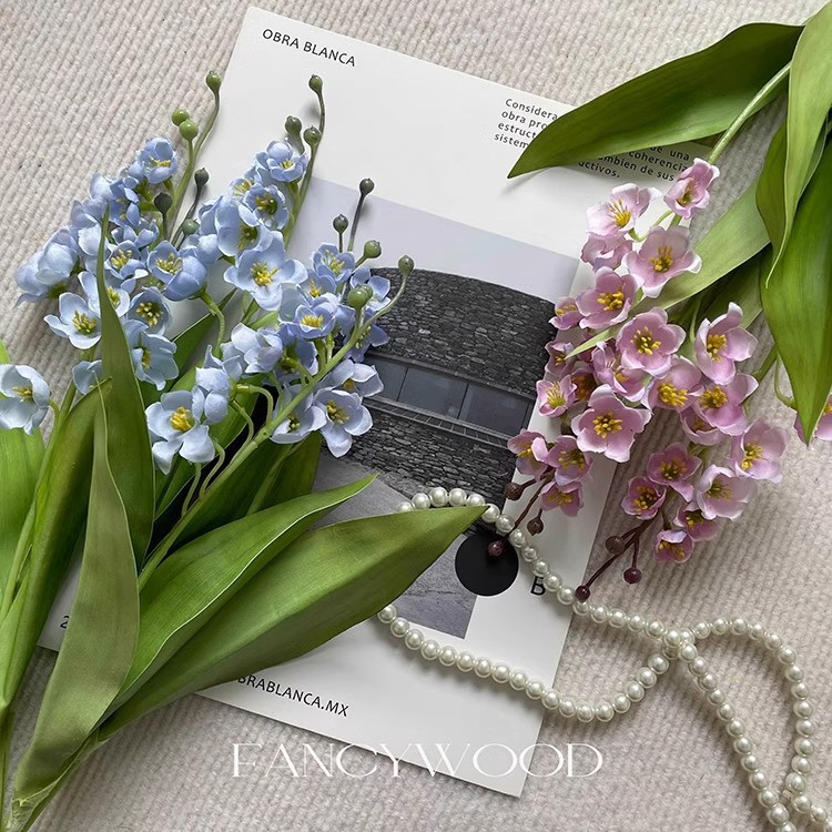 Pequeña flor de viento ins fresca lirio de los valles arreglo floral artificial ramo de mano material campanilla de viento flor falsa mesa de comedor conjunto de boda