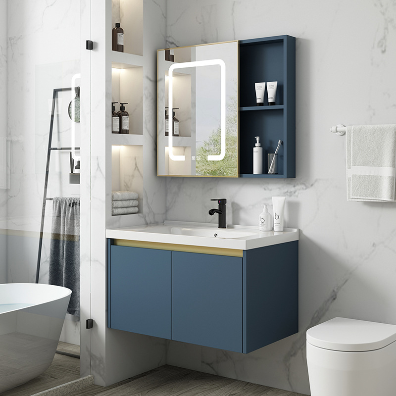 Gabinete colgante de aluminio espacio simple gabinete de baño moderno cuarto de baño Luz de lujo lavabo integrado lavabo de cerámica combinación de gabinete