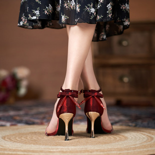 2022 new summer sandals women's thin heel small size buckle sandals women's bow Joker 41-43 open toe