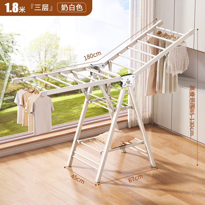 Percha de secado plegable sin instalación, piso al suelo, dormitorio, balcón ajustable, percha de secado interior y exterior, varilla de secado para bebés