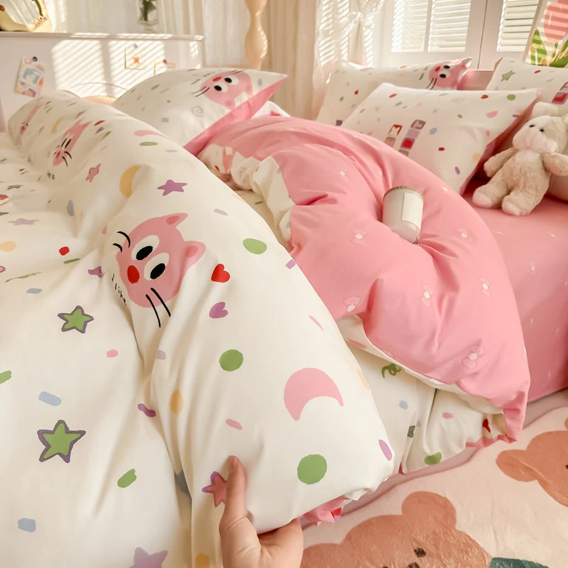 Cama de impresión no estática tipo A tipo de piel doméstica cuatro piezas de sábanas de algodón residencial sábanas de cama tipo笠 molido