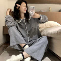 100%纯棉睡衣女春秋季长袖韩版全棉家居服套装ins学生夏月子服冬