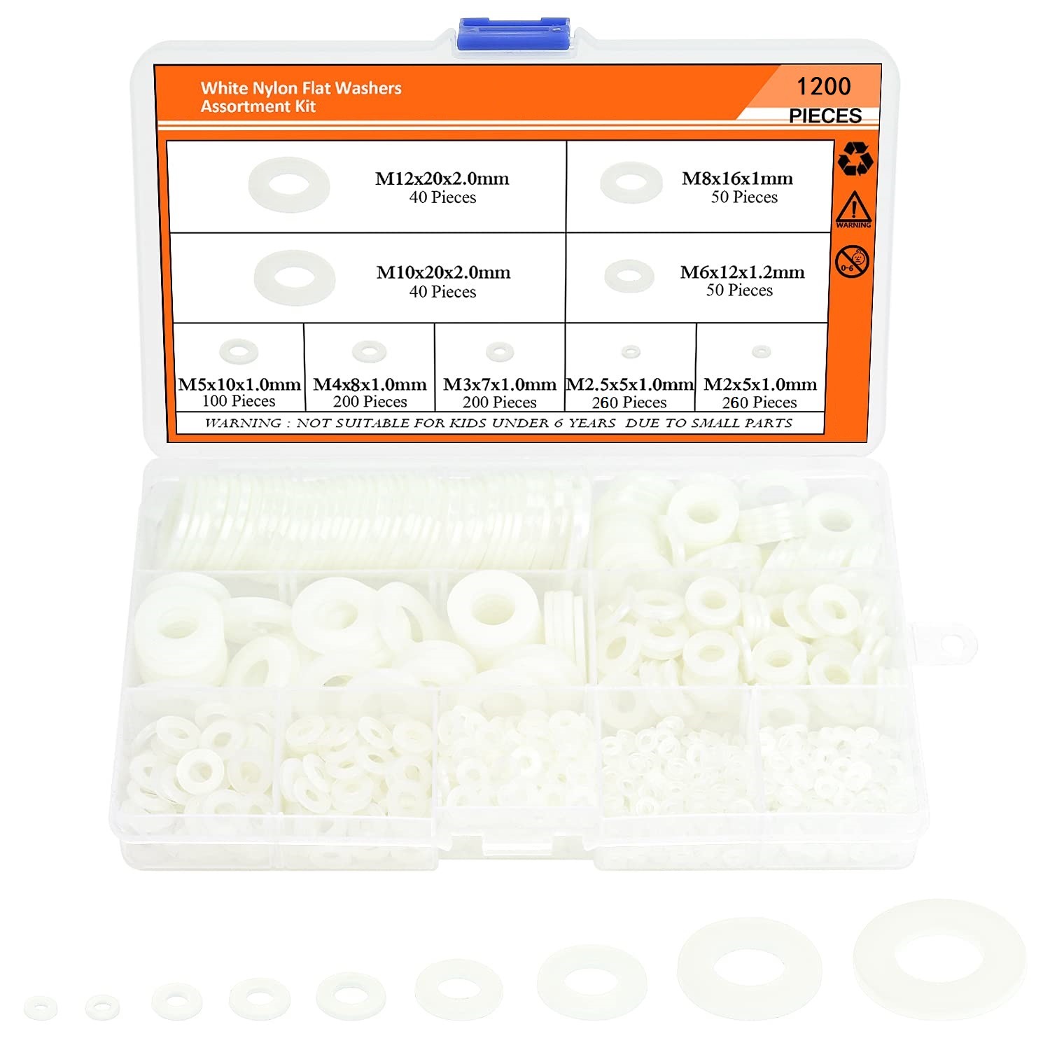 700/1200PCS尼龙平垫圈组合套件，各种尺寸M2-M12,跨境热销组合装