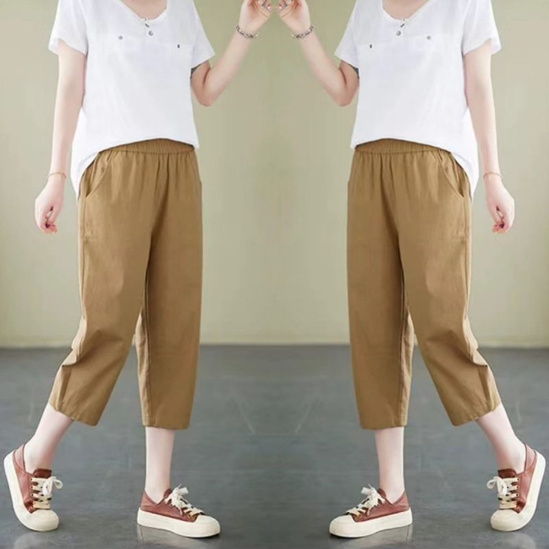 Pure Cotton and Linen Summer Thin Cropped Pants Plus Size 2026 Solid Color Casual High-Waisted Artistic Loose Slimming Harem Pants for Women Pure Cotton and Linen Summer Thin Cropped Pants Plus Size 2026 Solid Color Casual High-Waisted Artistic Loose Slimming Harem Pants for Women