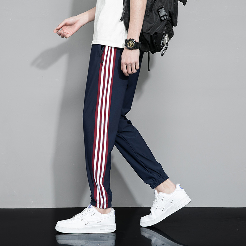 Moda tobillo-atado pantalones de seda de hielo verano ligero tobillo atado pantalones casuales deportes de moda tobillo-longitud pantalones de los hombres