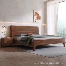 全實木床黑胡桃木現代簡約原木床1.8米雙人大床主卧室儲物箱體床