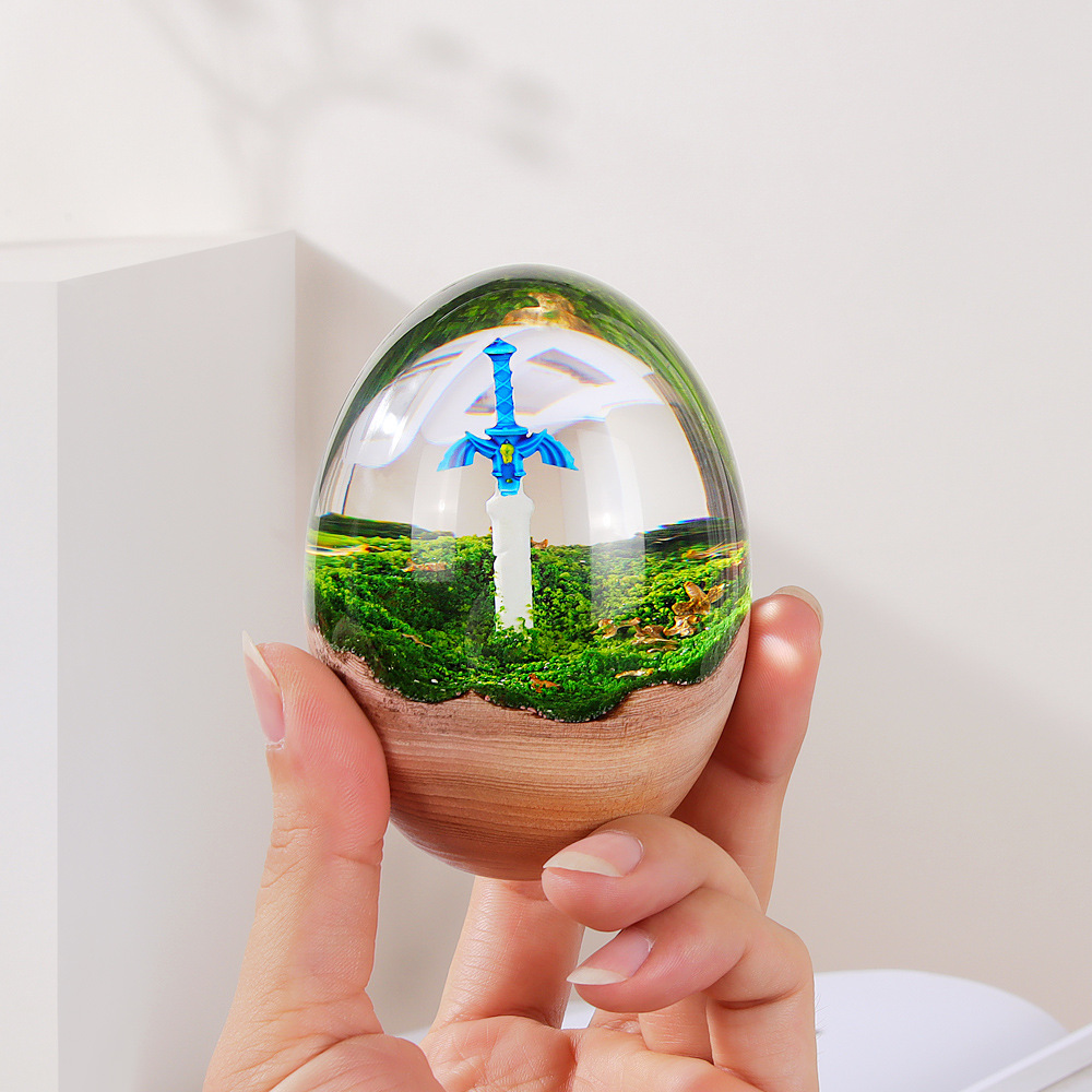 Zelda Master Sword  Egg-Shaped Transparent Epoxy Resin Solid Wood Art Crafts Small Ornaments