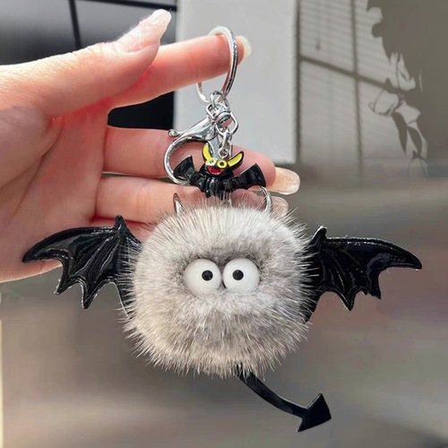 Cute real mink fur little devil bag pendant small briquette plush pendant fur ball elf car key chain pendant