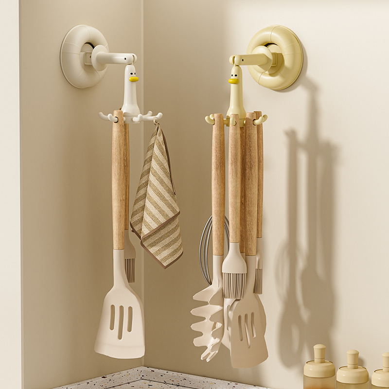Household Suction Cup Six-Claw Fish Storage Rack Kitchen Punch-Free Rice Spoon Spatula Pot Small Hanging Rack Bathroom Towel Hook