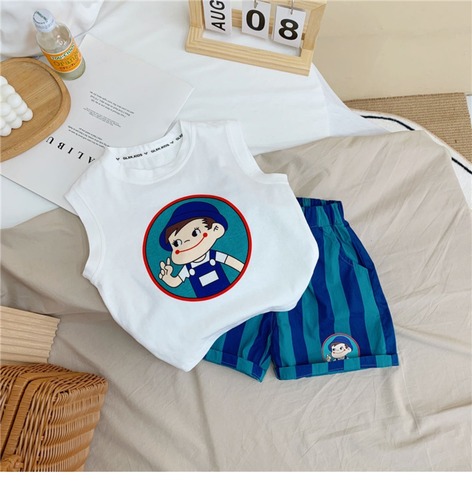 Baby summer suit summer thin boys vest shorts two-piece set girls baby sports suit trendy