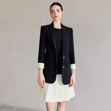 AD韩系风格穿搭一整套2025春季新款时尚套装黑白撞色西装连衣裙女