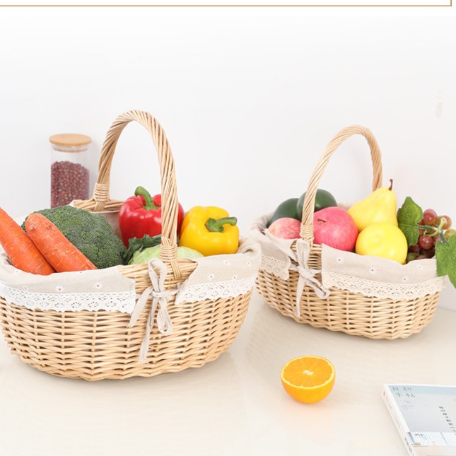 Fábrica en stock de red de caña de mano sin cubierta canasta de flores huevos canasta de regalos de frutas canasta de picnic al aire libre