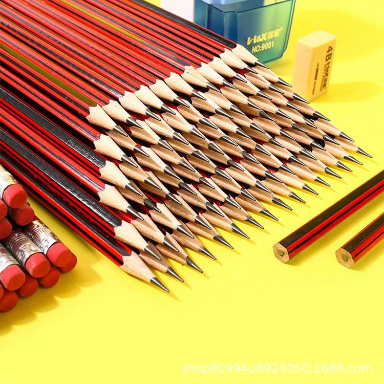 985 Stripe HB Карандаш с резиновой полосой Студент пишет Детский рисунок эскиз красный и черный стержень карандаш оптом