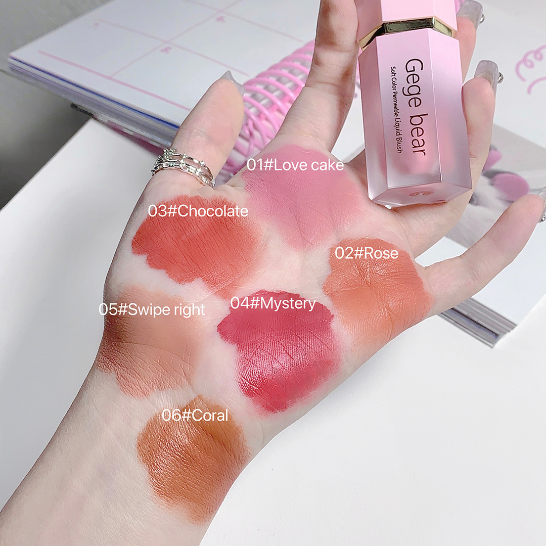 Gege Bear Soft Pink Liquid Blush Moisturizing Sheer Brightens Complexion Youthful Natural Matte Finish Makeup Beauty Health_voghion.com