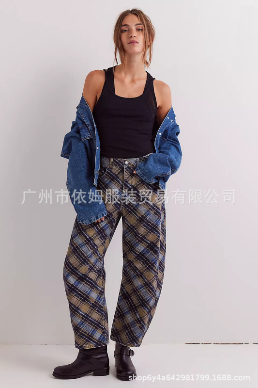 Amazon 25 秋冬新作クロスボーダーヨーロッパとアメリカの服プリントマルチカラーハイウエストルーズストレートパンツカジュアルパンツ女性用|undefined