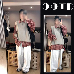 秋季一整套穿搭女2025新款休闲洋气格子衬衫马甲时尚裤子三件套装