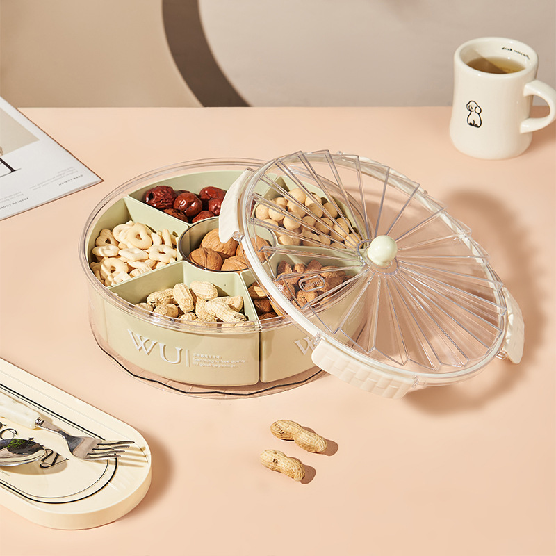 圆形果盘客厅茶几家用干果盘糖果盒坚果零食摆放盘密封收纳盒轻奢