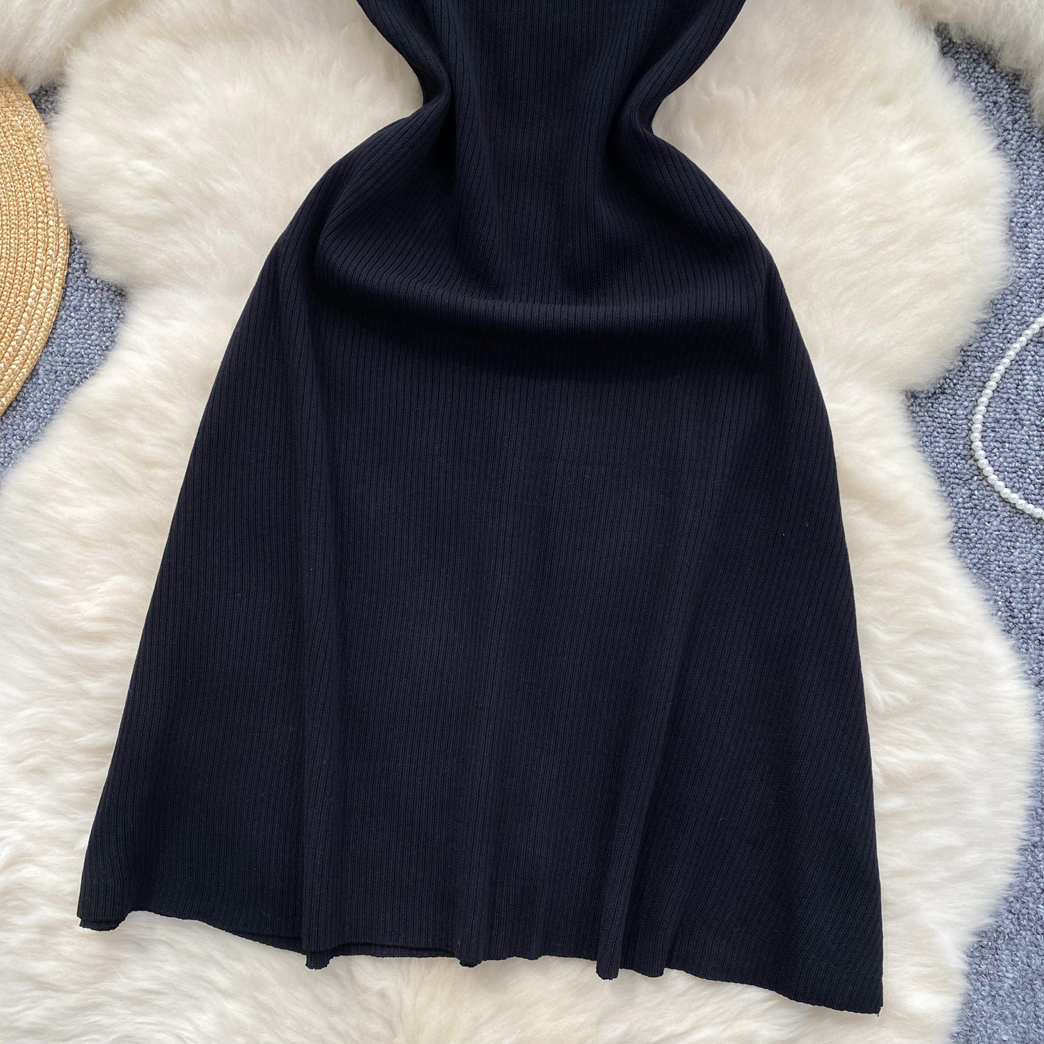 Women's Clothing Elegant High Neck Short Sleeved Women's Knit Dress Button Down Design Slimming Waistline Slit For Stylish Occasions_ecoleips.com