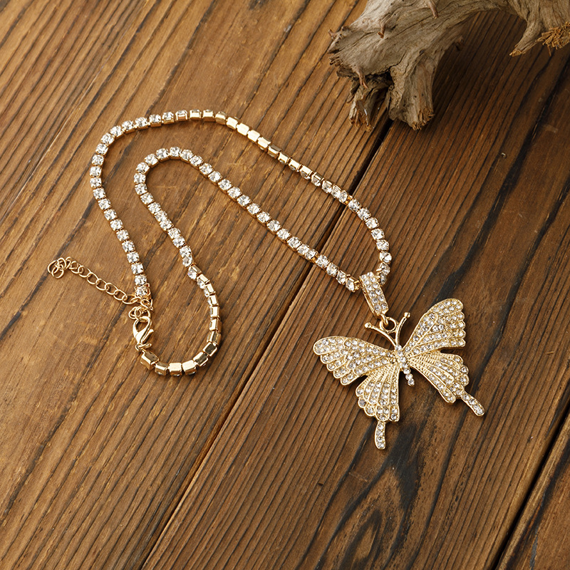 Simple Diamond Chain Creative Mix Full Diamond Butterfly Pendent Necklace display picture 3