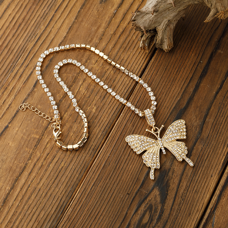 simple diamond chain creative mix full diamond butterfly pendent necklace