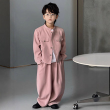 男童套装2025秋季新款粉色休闲夹克套装立领时尚潮流童装一件代发