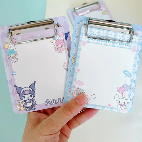 Sanrio note pad, high-looking Kuromi student portable sticky note with splint, mini board clip, sticky note