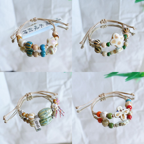 Jingdezhen Ceramic Braided Bracelet for Women - High-End, New Chinese Style, Literary and Artistic, Friend Pair, Forest System, Ancient Style Hand Rope Gift - One Piece