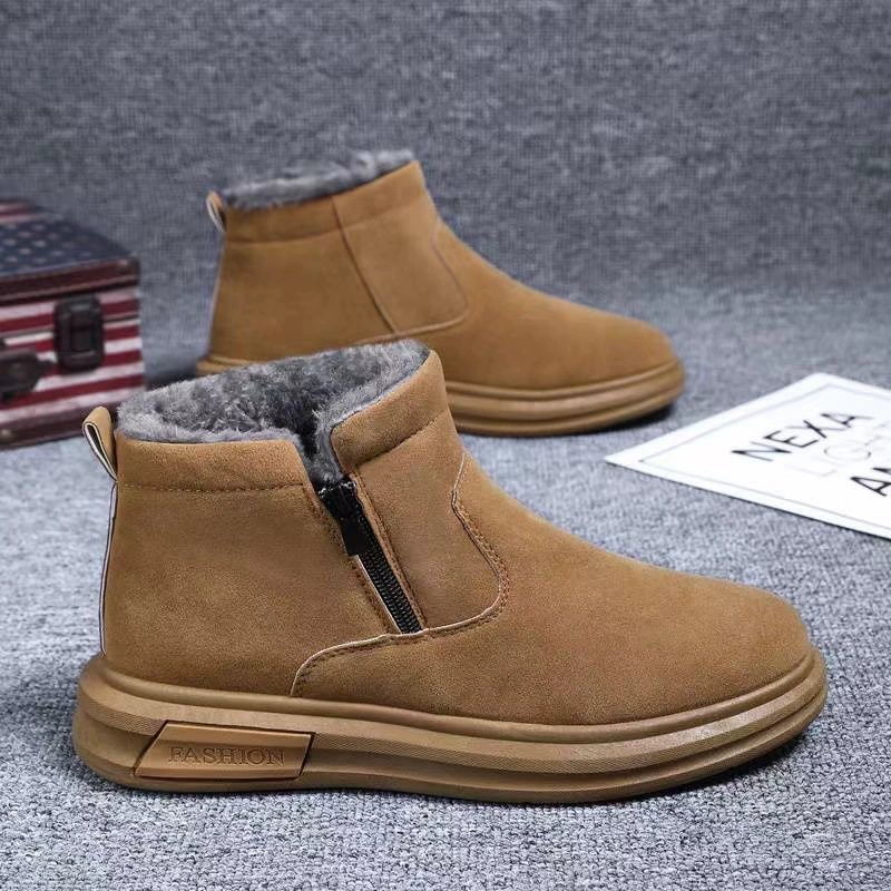 Зимние утепленные флисовые ботинки 2025 года, новые хлопковые универсальные снежные ботинки, повседневная мужская обувь с мягкой подошвой, высокие слипоны.