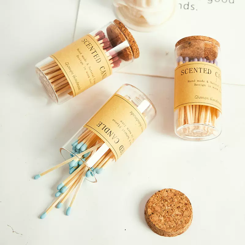 75mm香薰蜡烛专用玻璃瓶装火柴老式木梗火柴棍点烟ins风摆件木制