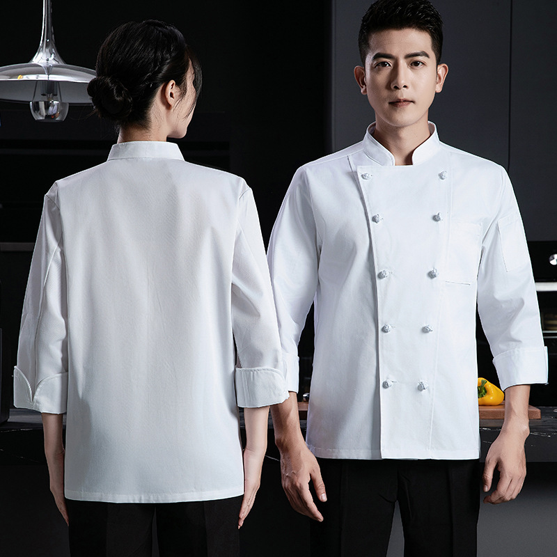 纯棉高端厨师工作服秋冬季长袖男女西餐厅餐饮大厨总厨房舒适透气|undefined
