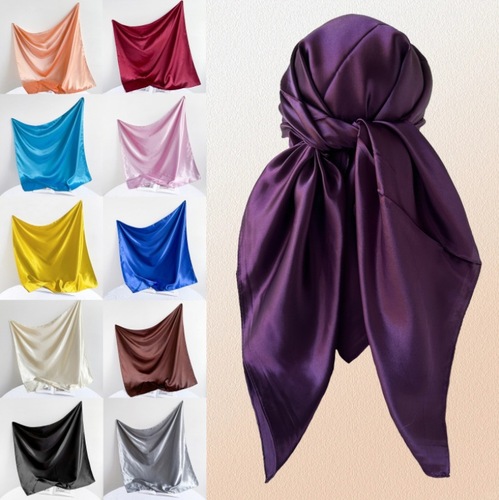 Silk Square Scarf with Satin Surface, 90CM Pure Color, Women's Neck Scarf and Head Scarf, Fashion Glossy Silk