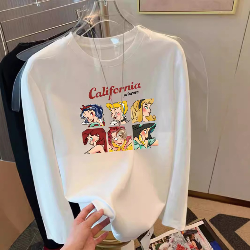 New Cotton Long-sleeved T-shirt Women's Crewneck plus size Loose Interior Trendy Ins Printed Spring and Autumn Base Shirt Top