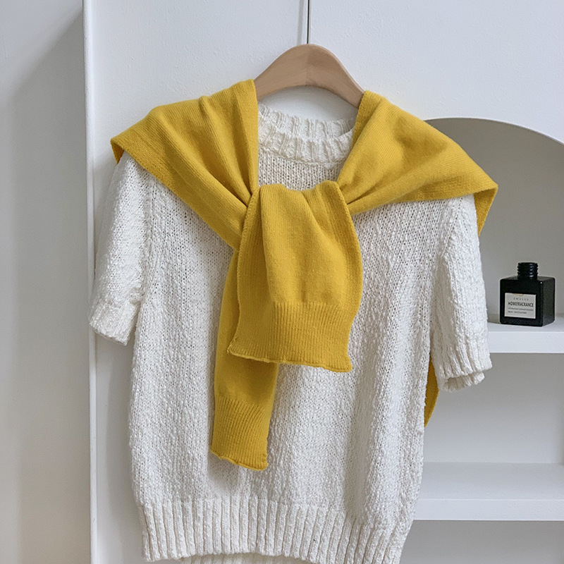 Sopa de punto de color sólido para mujeres otoño y invierno nueva decoración de hombro de aire acondicionado fuera de hombro de cuello falso