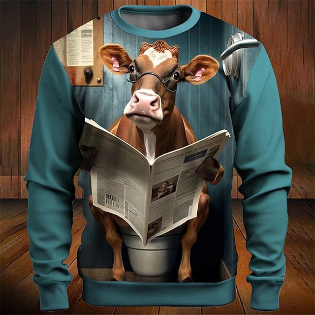 Divertido animal divertido estampado digital en 3D para hombres y mujeres con el mismo estilo suéter suelto de cuello redondo de manga larga