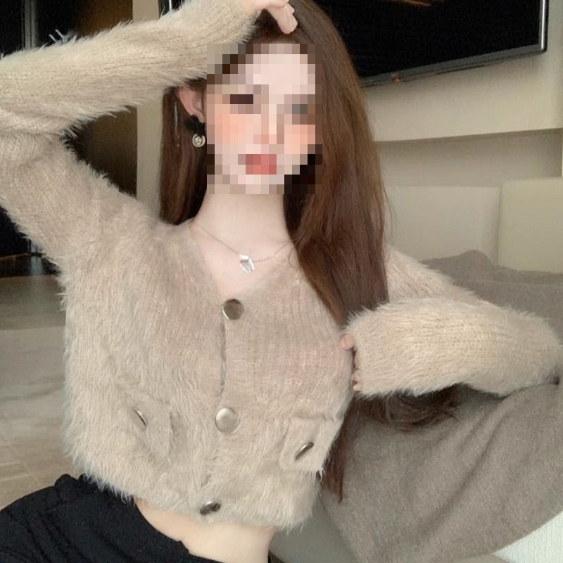 马海毛毛衣女短款外套秋冬新款感针织开衫上衣女