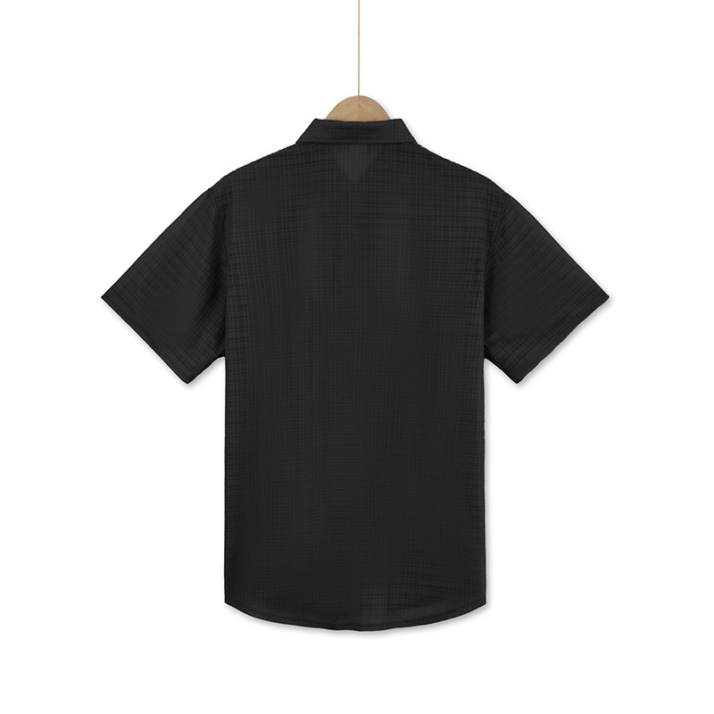 Chemise d'été à manches courtes pour homme, couleur unie, double poche, décontractée, pour les vacances_voghion.com