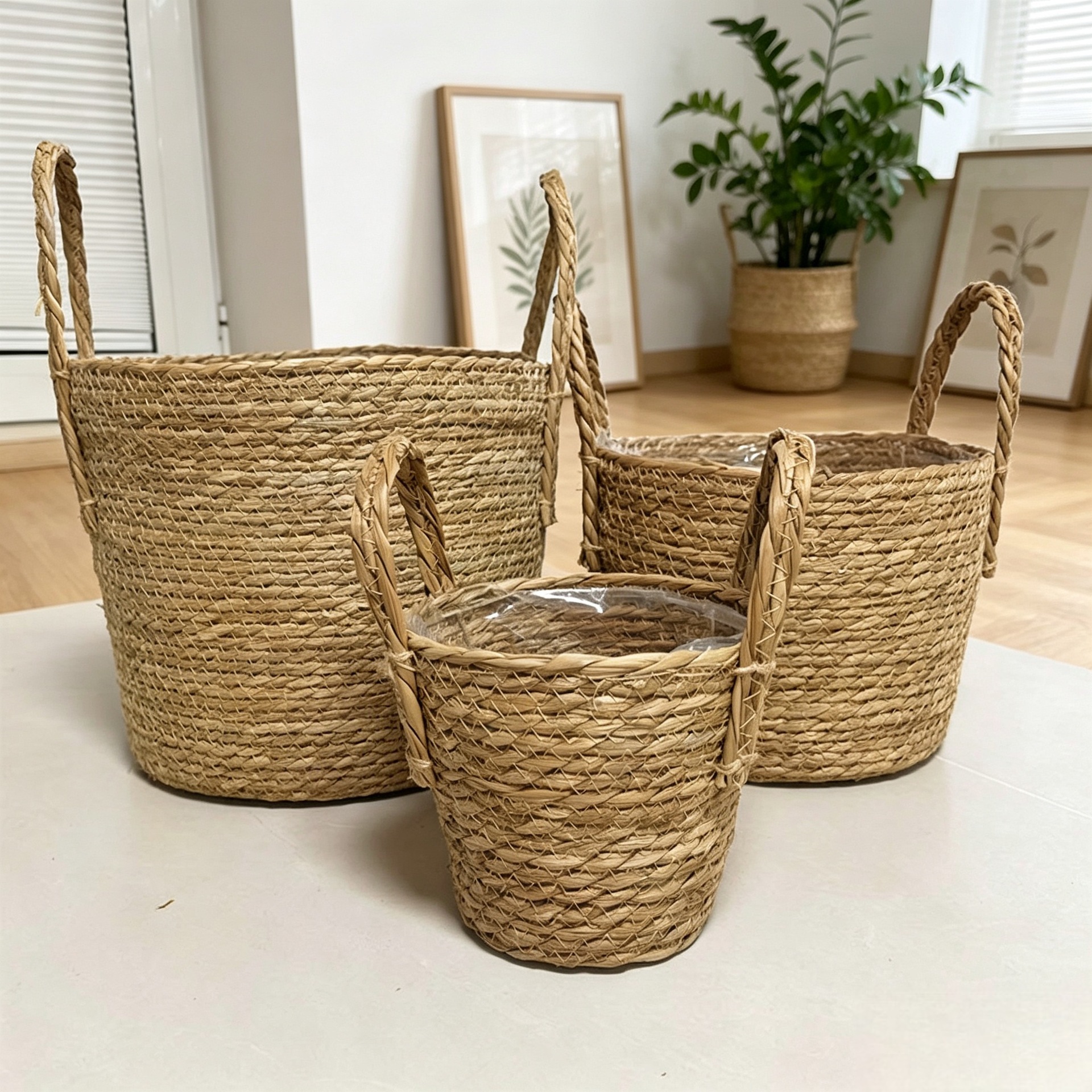 Cesta de Paja Tejida para Plantas Tejida a Mano para Decoración de Interior image 1